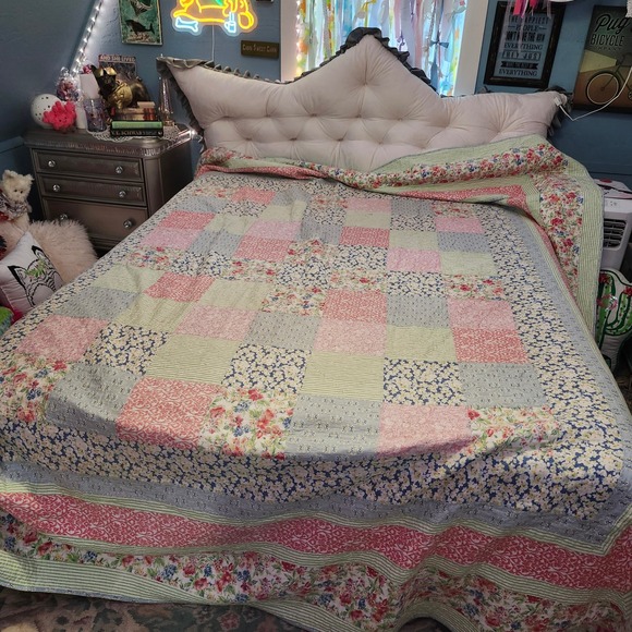 Home Trends Patchwork Quilt Floral Print Cotton Blend Bedding Coverlet - Picture 1 of 6